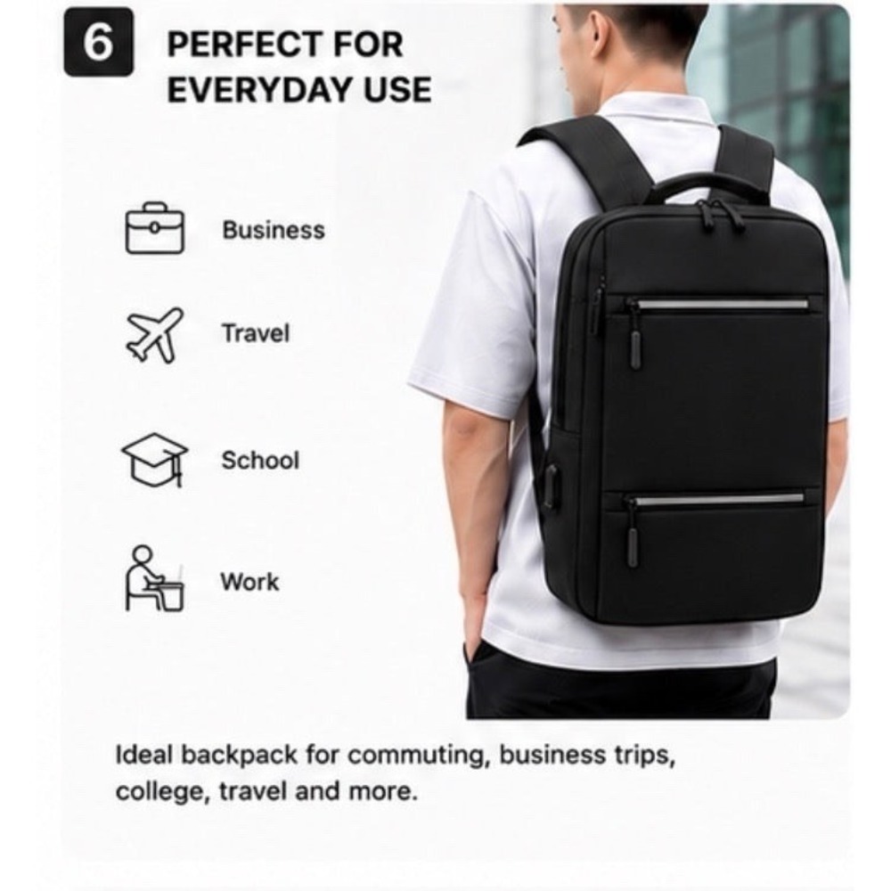 Laptop Backpack with USB Charging - Picture 4 of 5